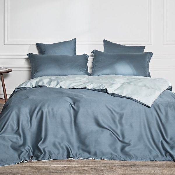 

double bed product kit four-piece lyocell fiber nordic simple solid color 60 double-sided tencel contrast stitching