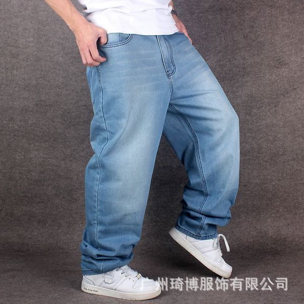 

men wide leg denim pants hip hop light blue skateboarder jeans plus size baggy jeans for rapper relaxed jean joggers 71807 201117