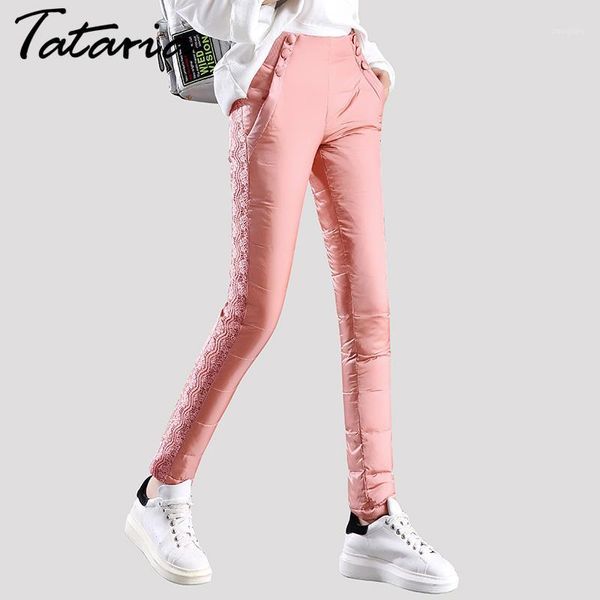 

wholesale-thick double-sided outer wear down pants female trousers lace slim thin thick new winter plus velvet pants women tataria1, Black;white