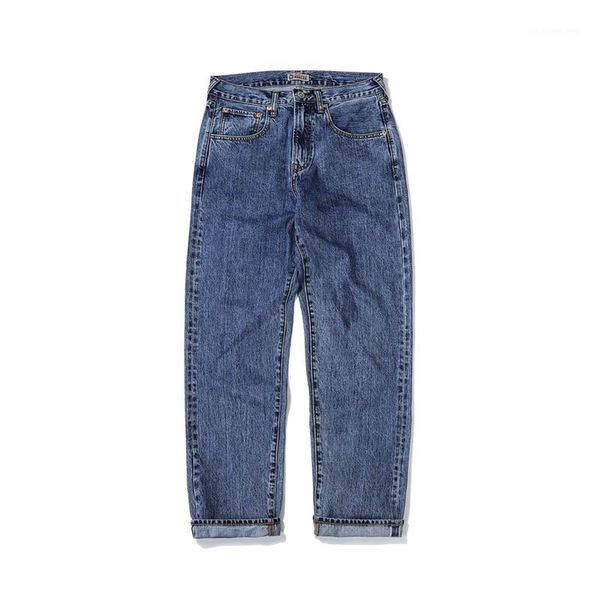 

men's jeans men's loose wide leg vintage washed red ear denim micro pants, Blue