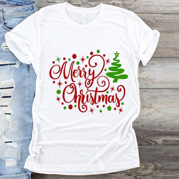 

women letter tree snowflake winter fashion merry christmas print clothes graphic female tshirts t shirt ladies tee t-shirt, White
