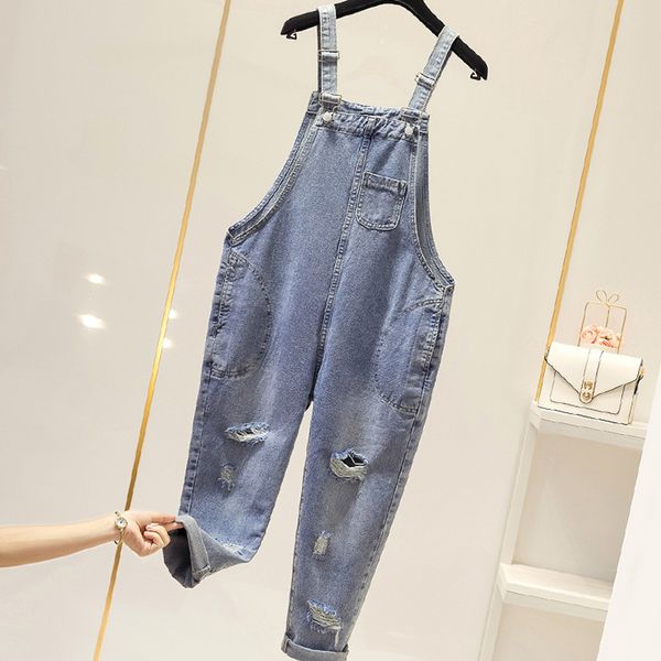 Lguc.H Lose Plus Size Jeans Frau Große Große Größe Distressed Denim Overalls Frauen Torn Ripped Übergroße Damen Jeans 4XL 201105