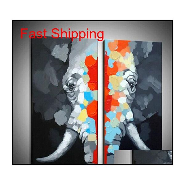 

great hand painted elephant oil painting on canvas animal large wall art paints for home decoration 2panels jyhkz