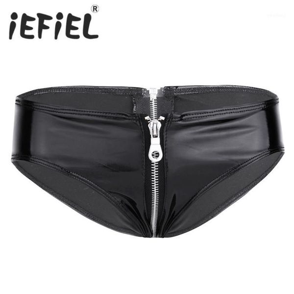 

women's panties women lingerie shiny patent leather zipper crotch low rise bikini briefs underwear underpants clubwear nightwear clothe, Black;pink