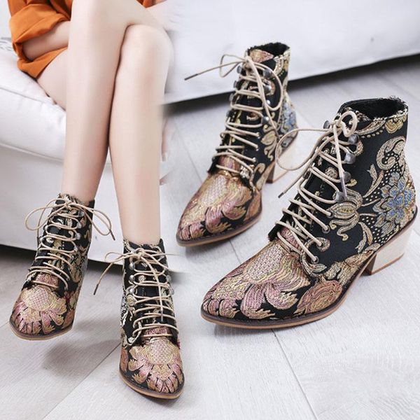 

boots women's women snow motorcycle embroidered short casual shoe, Black