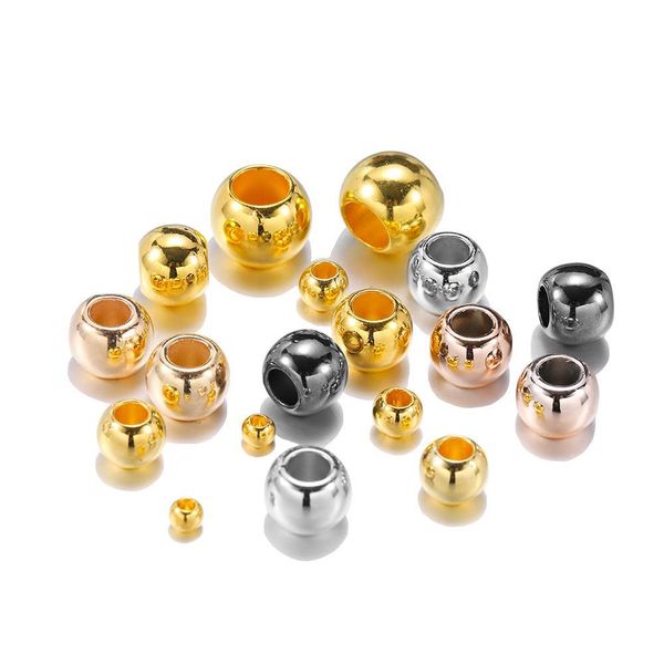 

100pcs dia 4 6 8 10 12mm big hole beads rose gold rhodium color spacer beads for diy jewelry making ccb h wmtbue