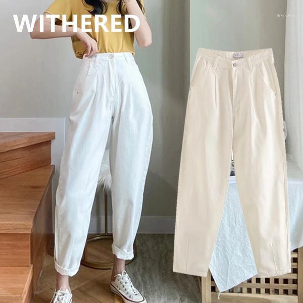 

women's jeans withered boyfriend for women mom woman ins england ankle-length loose radish high waist harem women1, Blue