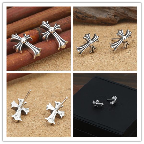 

new 925 sterling silver crosses stud earrings american europe antique silver handmade designer gothic punk vintage luxury jewelry, Golden;silver