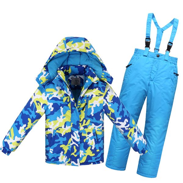 

-30 degree children ski suit girls clothing sets jacket overalls waterproof thick outdoor boys clothes winter warm coat pants lj201203, Blue;gray
