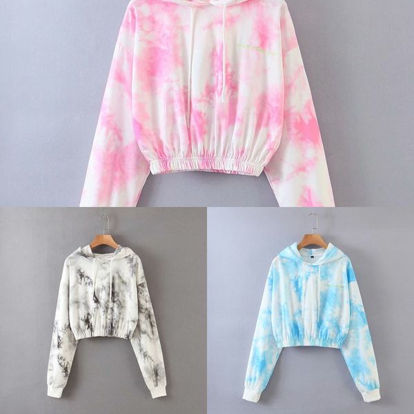 

m8840-women's clothing 2020 spring embroidered hoodie hoodie and autumn new loose letter embroidery tie-dyed hooded sweater for women o, Black