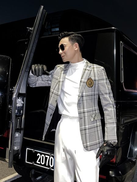 

daio ethan autumn men's blazer korean slim casual plaid suit formal coat