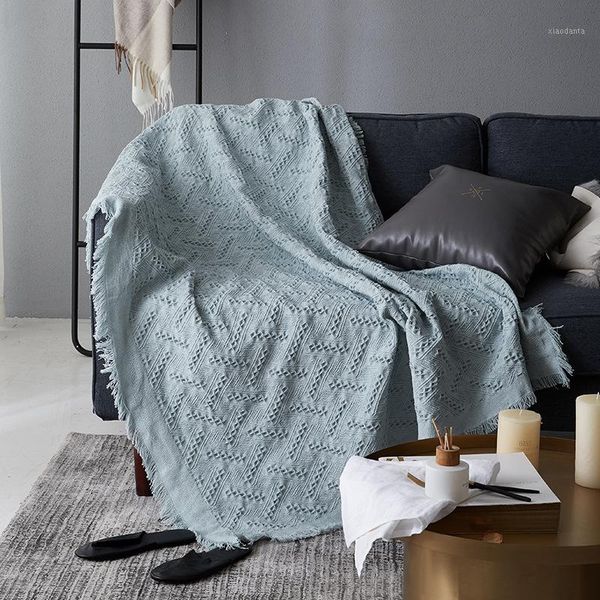 

modern solid blue throw blanket cotton pink knitted sofa blanket throw gray t shape chunky cover travel/air home textile1