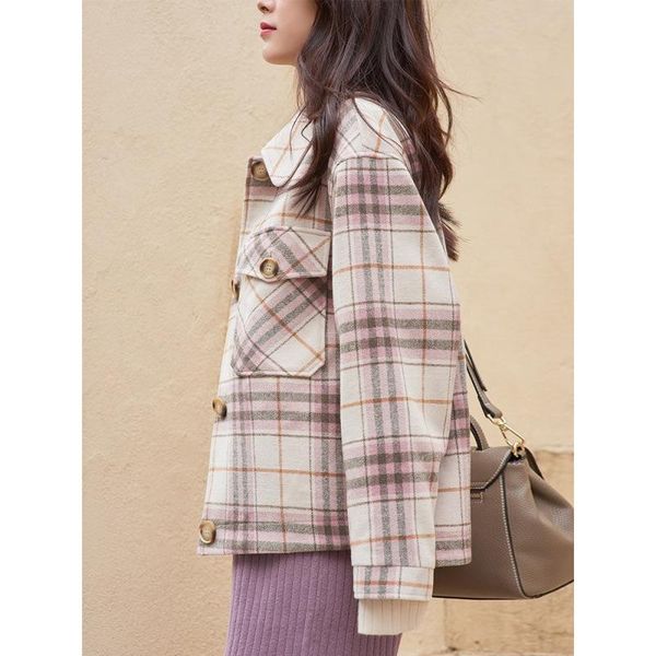 

autumn and winter women's wool coat women's mixed causal loose jacket 2021 short plaid jacket, Black