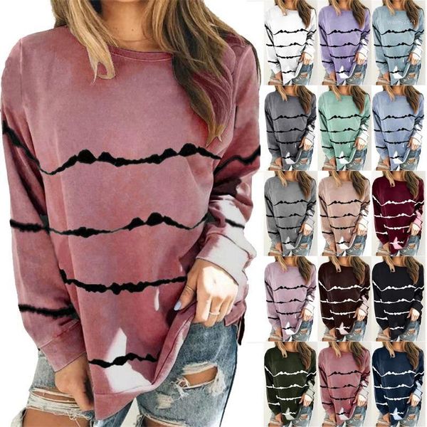 

women's hoodies & sweatshirts 2021 european american hoodless striped prints female loose long-sleeved round neck shirt women's sp, Black