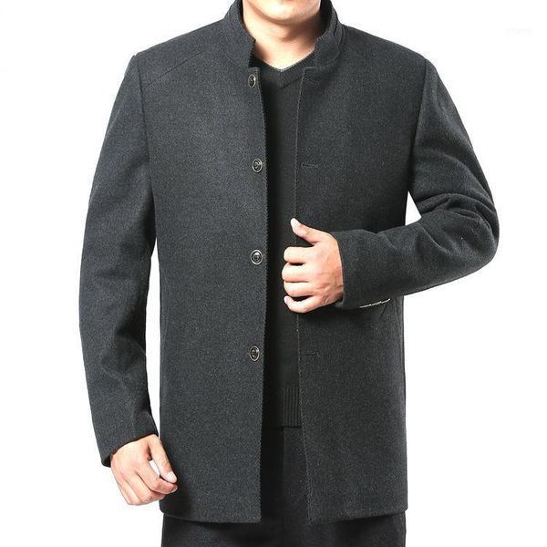

mens stand collar long sleeve blend coat winter male wool coat gray woolen jacket oversize thick warm casual overcoat men xxxl1, Black