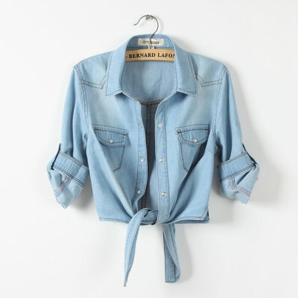 

spring autumn long sleeve denim korean short shirt coats womens fashion bandage clothing blue jeans xxxl1, Black;brown