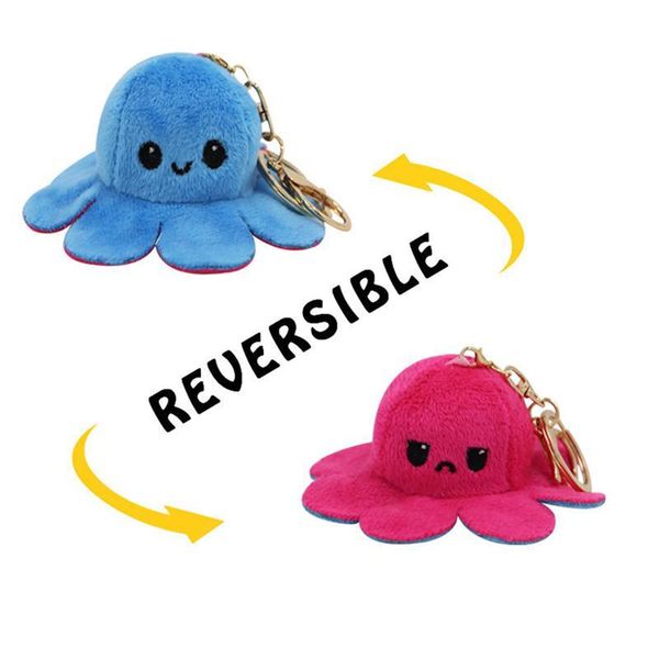 

reversible flip ocs keychain metal key ring plush doll toys bag animal pendants double-sided emotion toy cute keyring ornment