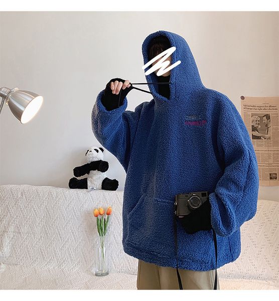 

spring autumn 20ss men stylist hoodies fake cashmere ins hoodie fashion loose warm sweater for men and women long sleeve outwear, Black