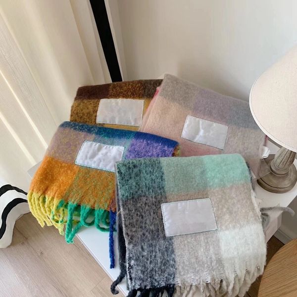 

autumn and winter new rainbow plaid scarf warm color style super large scarf fashion size 35-210 long, Blue;gray
