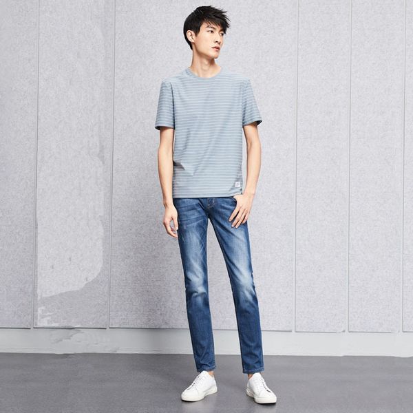 

2020 will men's breeches see casual straight classic skinny jeans breathable thin pants big, Blue