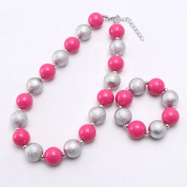 

cute pink/silver color necklace bracelets girls baby chunky jewelry for kids children beads necklace lovely, Red;brown