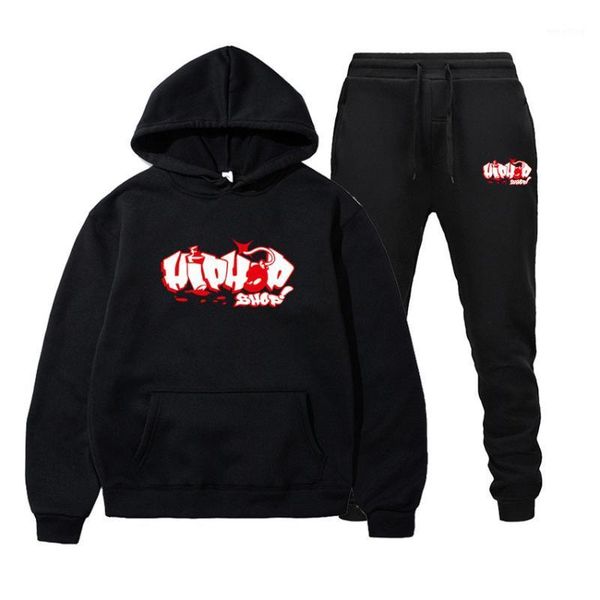 

2020 hip hop hoodies men two piece jacket+ joggers sweatpants winter thermal sweatshirts suit male chandal hombre jogging homme1, Black