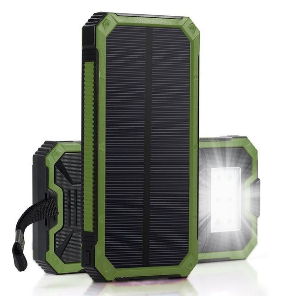 

solar powerbank with led light 2 usb output portable oudoor mobile phone external battery charger waterproof sport power bank