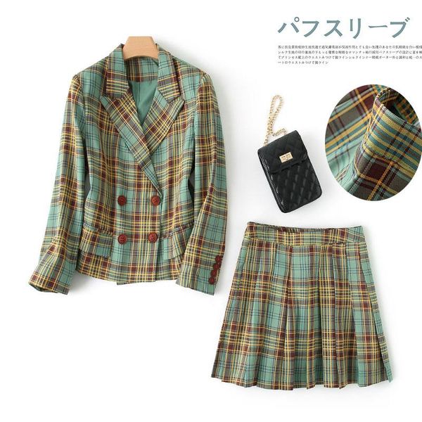 

two piece dress women blazer jacket suit set mini pleated skirt students uniform office ladies casual outfits slim fit blazers sets, White