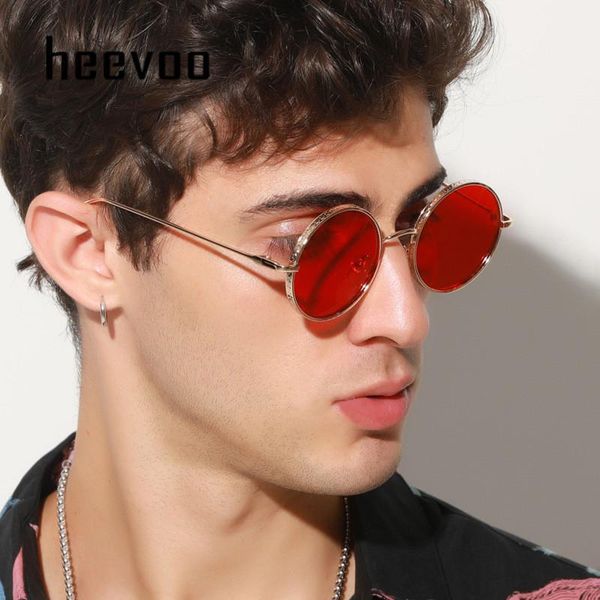 

fashion retro sunglasses men metal round vintage glasses for men/women luxury sunglasses small red lens lunette soleil homme1, White;black