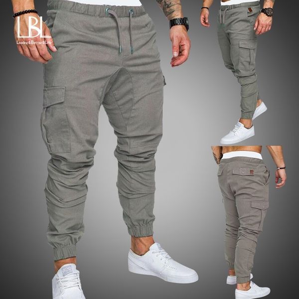 

autumn men pants hip hop harem joggers pants new male trousers mens solid multi-pocket cargo pants skinny fit sweatpants 201118, Black