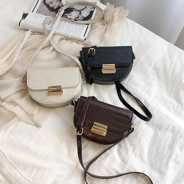 

stones pattern crossbody bag pu leather semicircular women purse shoulder messenger bag new