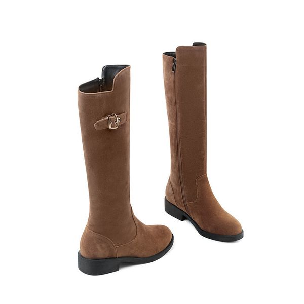 

asumer 2020 low heel long boots women shoes round toe buckle zip autumn winter fashion knee high boots woman big size lj201201, Black