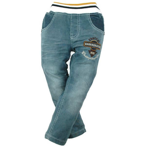 

12m-7y boys denim trousers embroidery casual jeans 4 pockets carotte teen children elastic waist brand lj200821, Blue