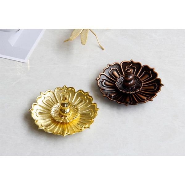 

fragrance lamps retro enshrine worship incense dish gourd and lotus shape holder tray for home (golden)