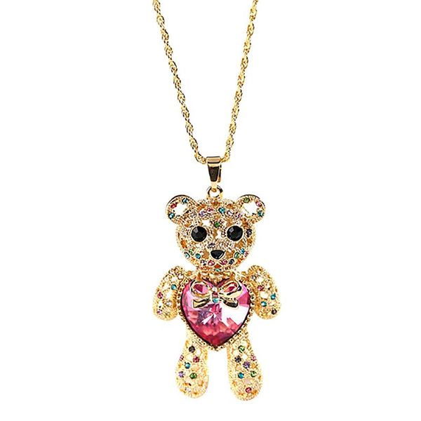 

pendant necklaces cute bear crystal sweater chain alloy necklace jewelry long, Silver