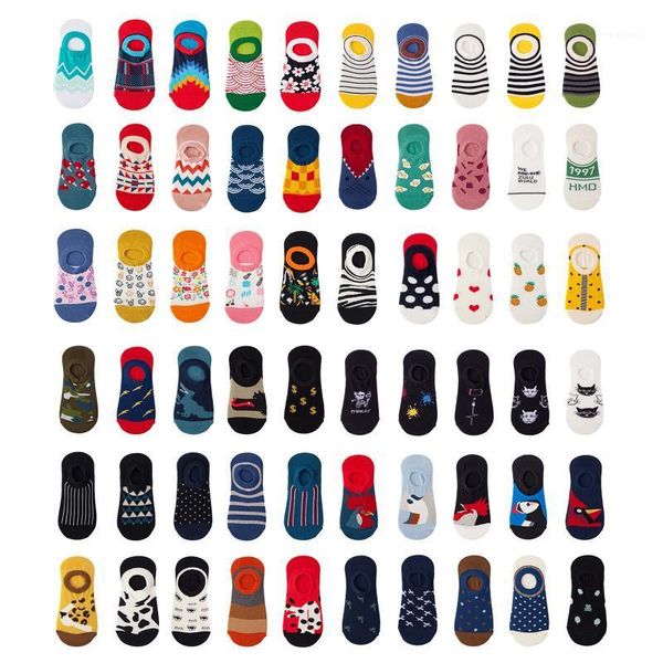 

50 style summer korea socks men cartoon wavy striped flower dot cat socks cute animal funny ankle cotton invisible1, Black