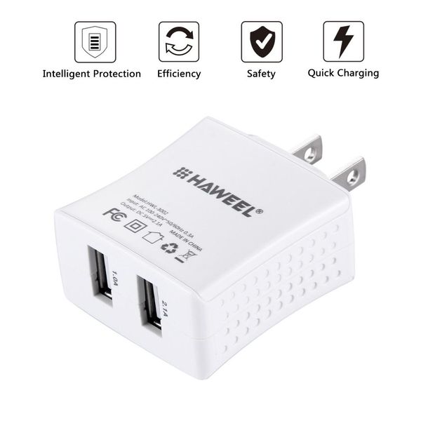 

12 pcs haweel 2 usb ports max 31a travel charger kit with display stand box us plug for iphone galaxy huawei xiaomi lg htc and other smart