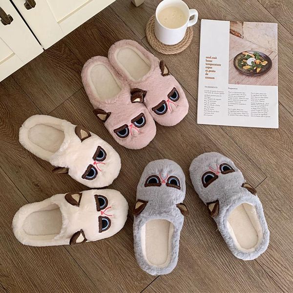 

slippers bailamos women winter home cute cartoon flat shoes slip on warm house mules indoor bedroom plush slides flip flo, Black