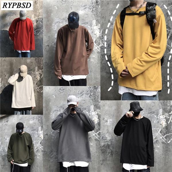 

spring new solid color oversize sweatshirts men korean long sleeve o-neck loose men harajuku shirt oversize xxl, Black