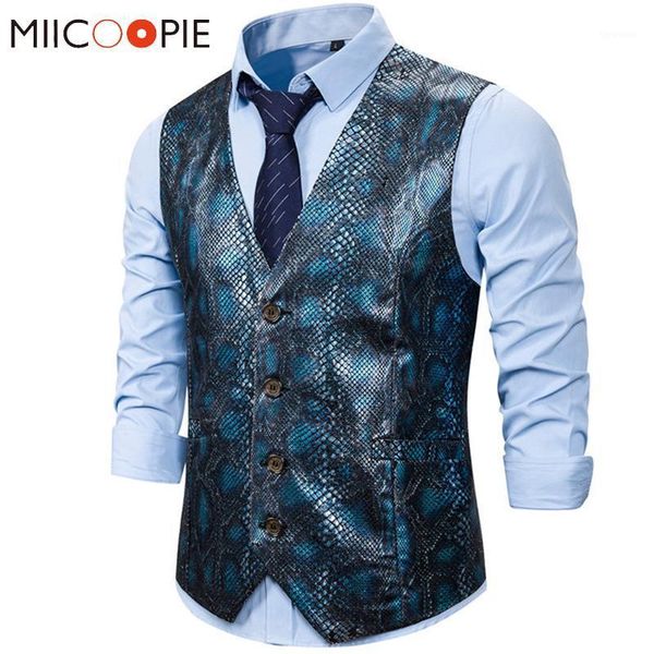 

spring autumn mens waistcoat vest glossy snakeskin printed chaleco traje hombre business wedding slim fit men sleeveless jacket1, Black;white
