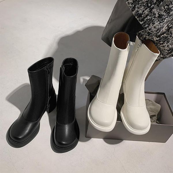 

boots ymechic winter short plush microfiber leather women white black chunky block heels female shoes ankle good quality