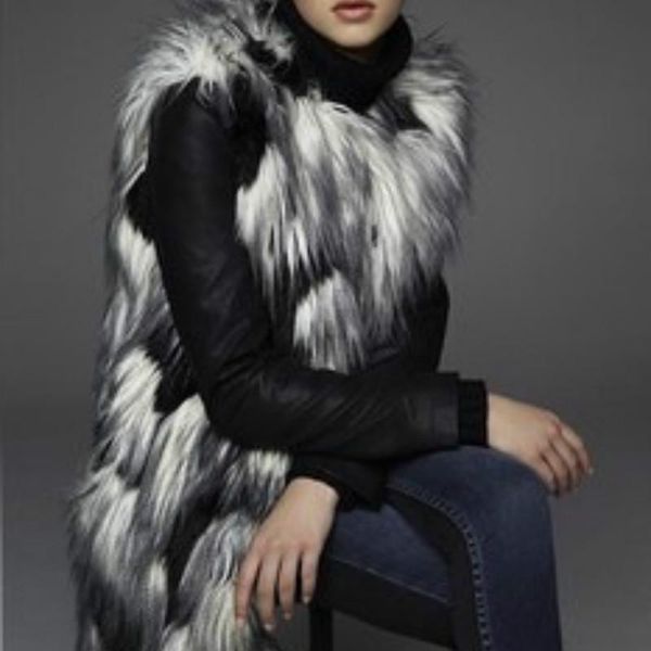 

2020 brand quality faux fur jacket women coat winter mixed color long fur vest coat imitation coats female clothing, Black
