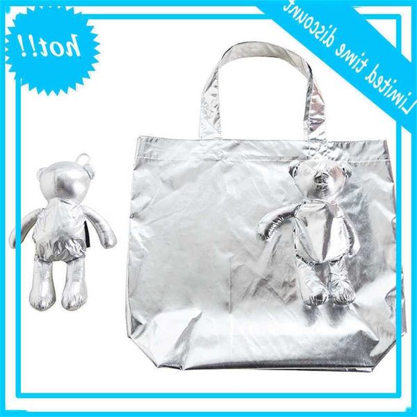 

new silver bear waterproof coating reusable portable bags environmentally friendly foldable handbag herbal feed bag