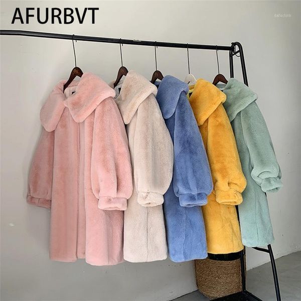 

2021 new women winter warm faux fur coat color solid thick women long coat o collar warm fur casaco feminino1, Black
