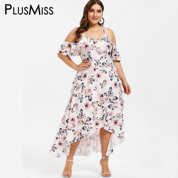 

plusmiss plus size 5xl cold shoulder floral printed maxi long dress women xxxxl xxxl big size ruffle beach boho tropical dresses1, Black;gray