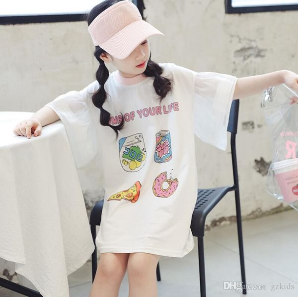 

summer new style middle and big children's fashion short sleeve children's air round neck medium long t-shirt top, Red;yellow