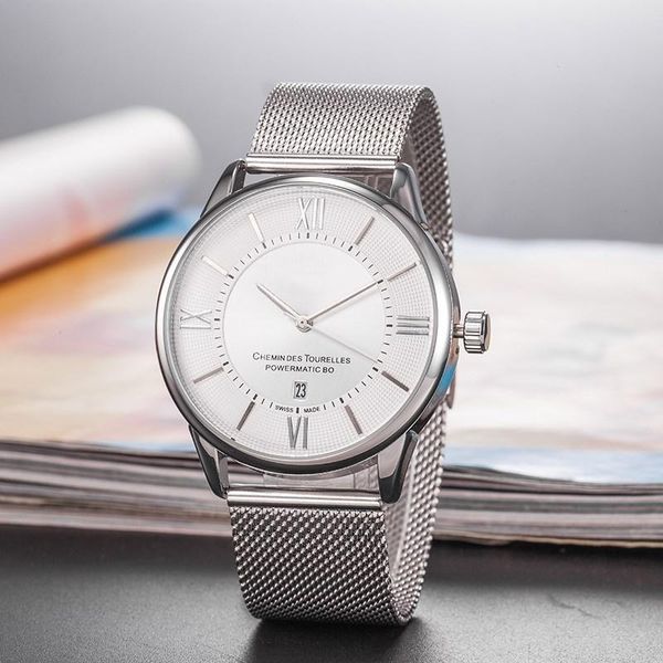 

2020 quartz watch men's thin steel band watch, Slivery;brown