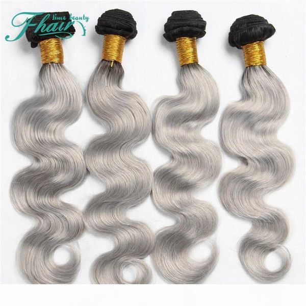 

high products 9a brazilian 4 pcs human hair extensions ombre silver grey hair weave bundles 1b grey two tone brazilian body wave, Black