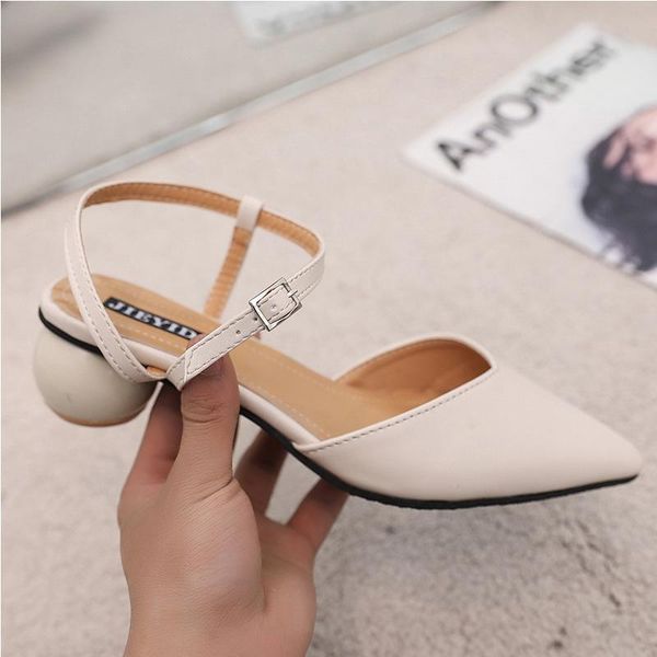 

round mid-heeled baotou low-women's sandals women's dress shoes 2020 new fashion white red light mouth pointed shoes, Black