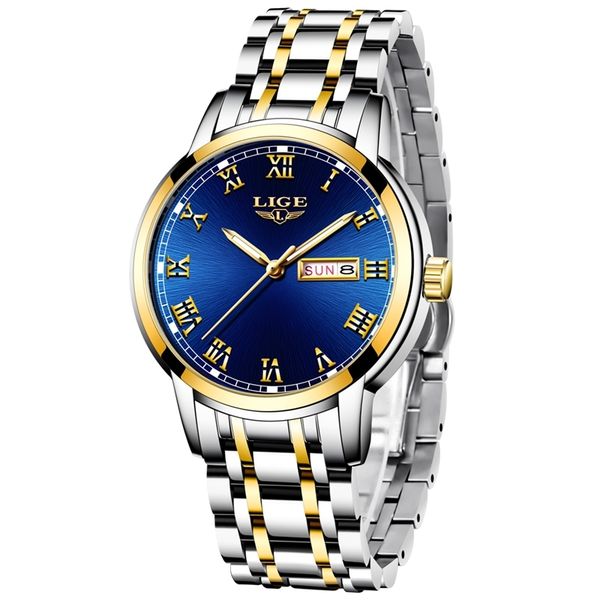 

watch men 2020 fashion quartz gold clock lige mens watches brand luxury all steel wristwatch waterproof date week dial watch t200909, Slivery;brown
